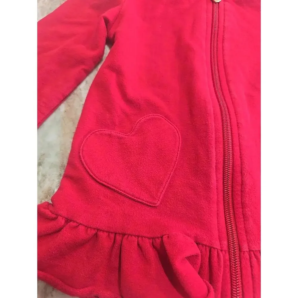 Tommy‎ Bahama Red Hooded Full Zip Jacket Heart Shaped Pockets Girls Size 3T
